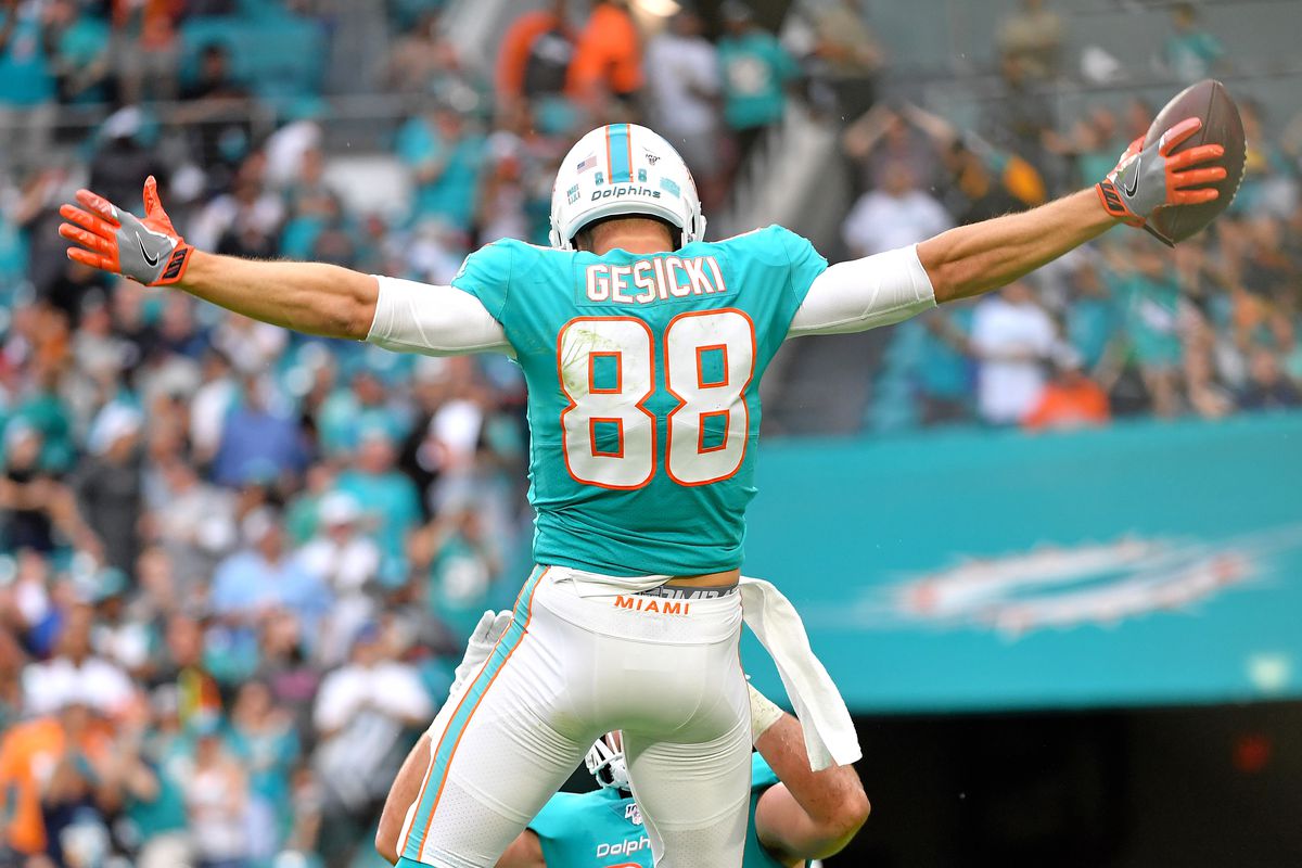 NFL Miami Dolphins (Mike Gesicki) Men's Game Football Jersey.